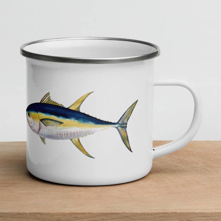 Mug en émail Thon jaune pour la vente par Kelly Clause Art