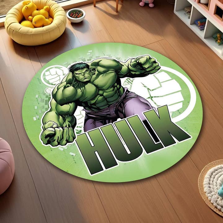 Tapis Hulk Vert : Tapis de Dessin Animé de Super-héros pour Chambre de Garçon pour la vente par Rugendary Trade LLC