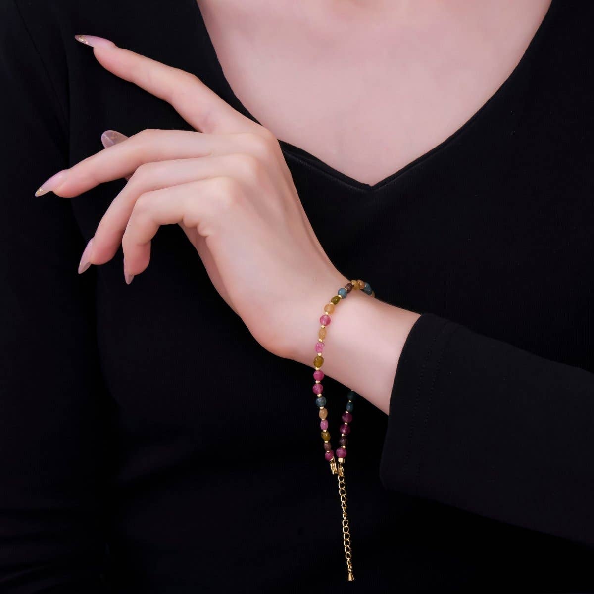 Aim Eternal - Wholesale Beaded Bracelet - 24K Gold Filled 4.5mm Multicolor Natural Gemstone Round Bead 8.5 Inch Bracelet Anklet | WA-31523