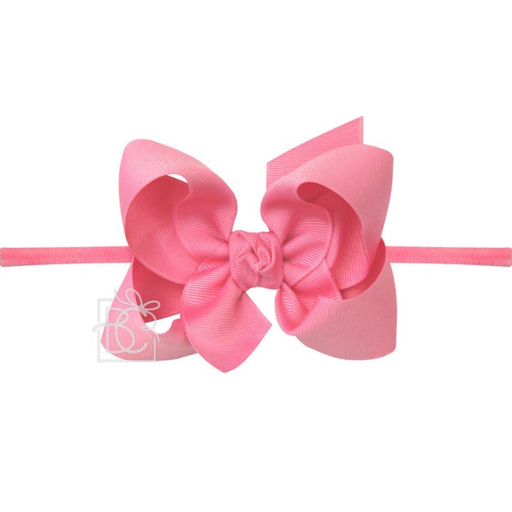 Beyond Creations, LLC - Wholesale Fashion Headband - Kids - 1/4" NYLON PANTYHOSE HEADBAND W/SIGNATURE GROSGRAIN BOW