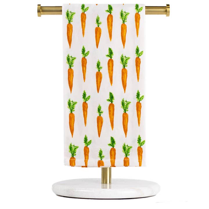 Carrot Patch Hand Towel White/Orange/Green 20x28 for wholesale by The Royal Standard