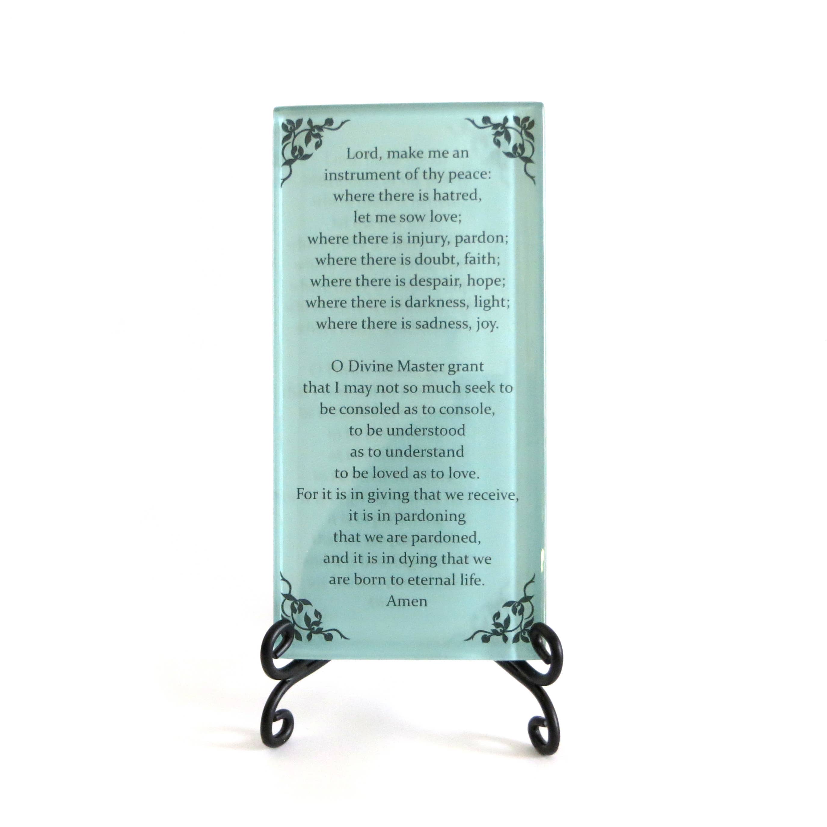 Lifeforce Glass, Inc. - Wholesale Plaque - Inspirational Glass Plaque - The Prayer Of St. Francis7