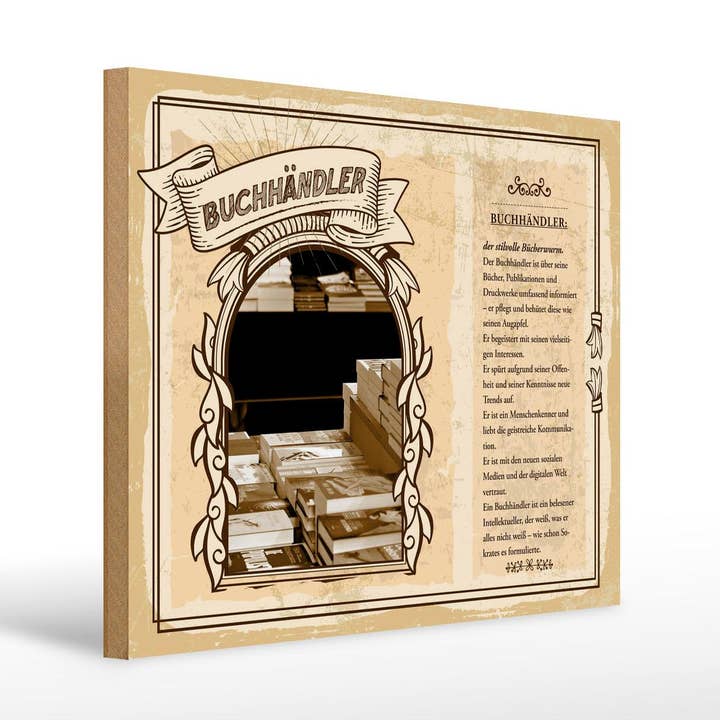 Cartel de madera Professions, 40 x 30 cm, libros para libreros, Eyeball Trends para venta al por mayor de Femer