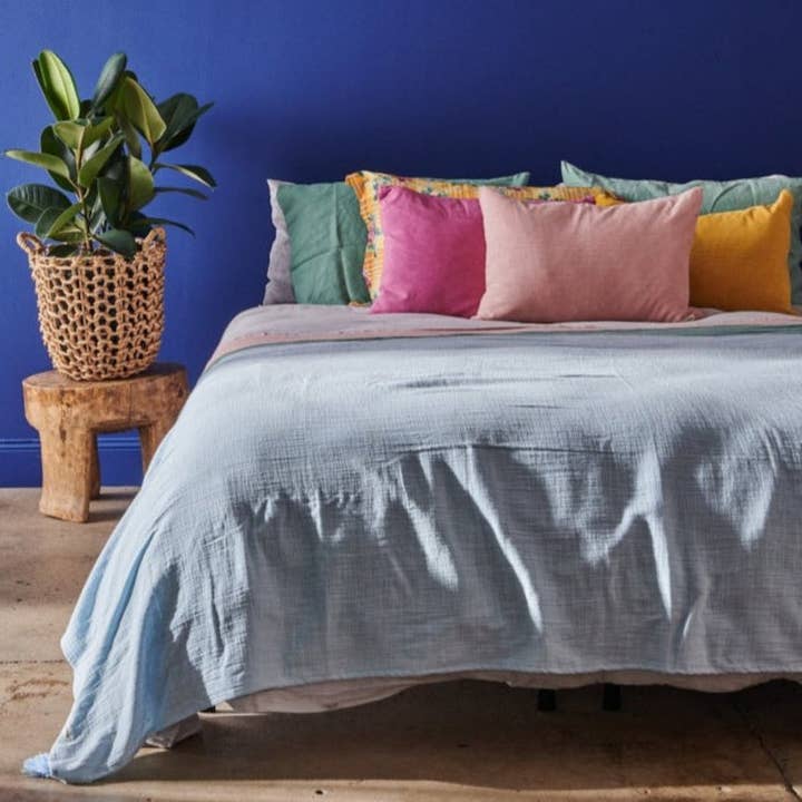 Cotton Throw - Pale Blue | Soft & Textured for wholesale by JADE AND MAY