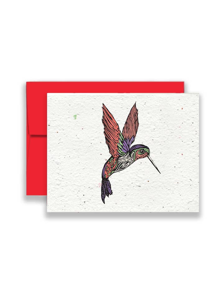 Carte en papier avec graines de fleurs sauvages Whimsical Hummingbird Harmony pour la vente par Artsy Em