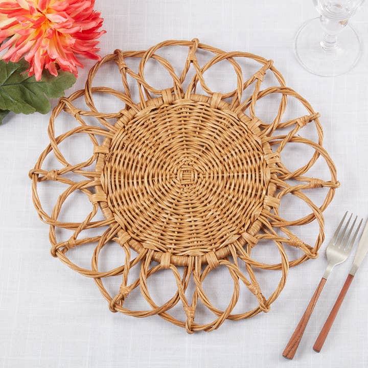 Fennco Styles - Wholesale Placemat - Caramel Twisted Rattan 15" Round Placemat