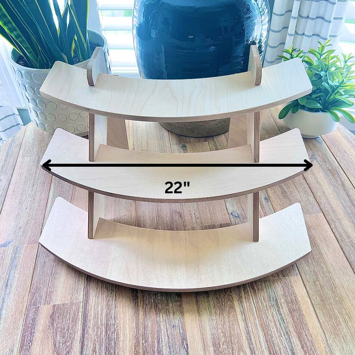 Wood Evolutions - Wholesale Retailer Display Stand/Case - 3-Tier Product Display, Curved Shelves 2