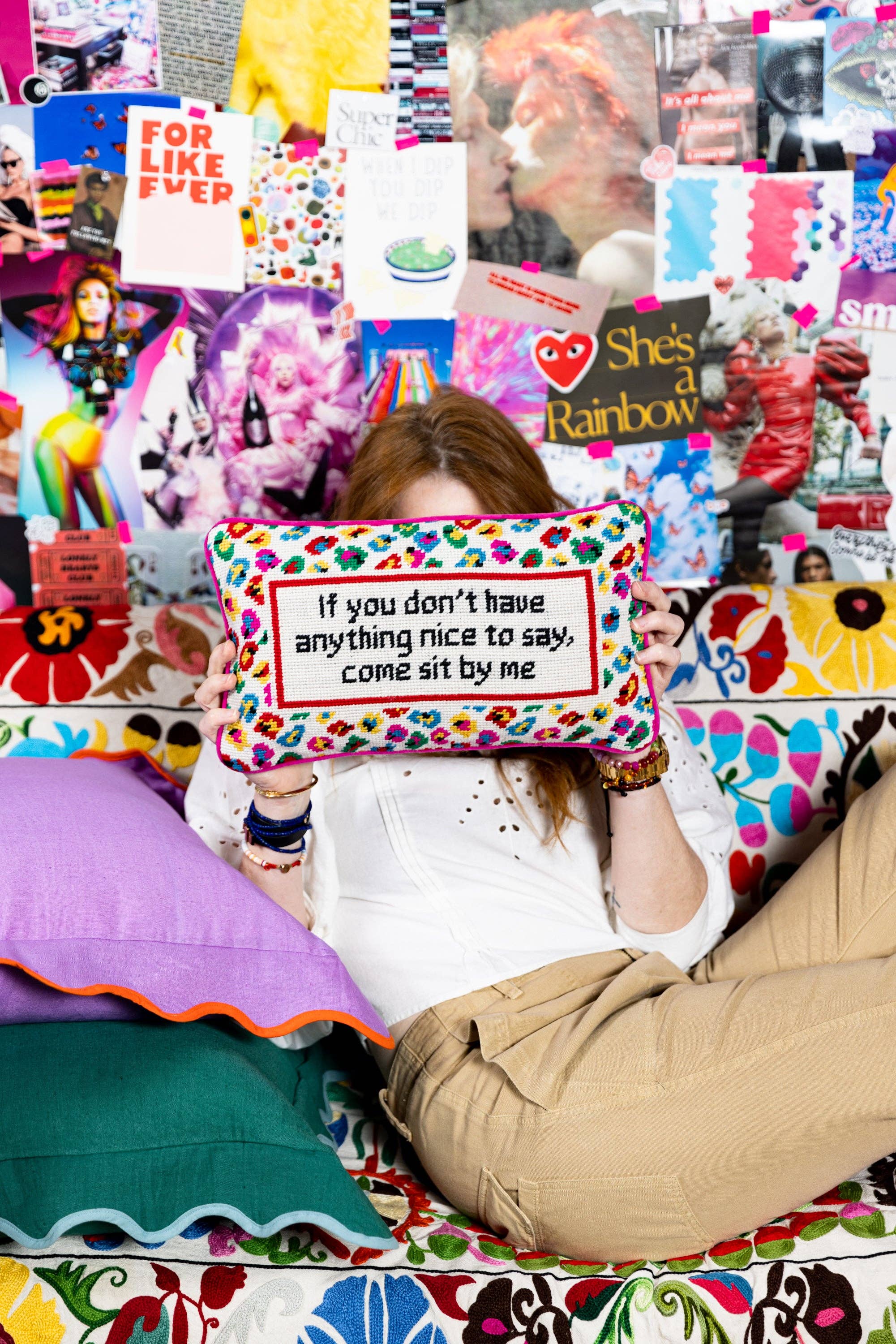 Furbish Studio - Wholesale Throw/Decorative Pillow - Come Sit By Me Needlepoint Pillow5