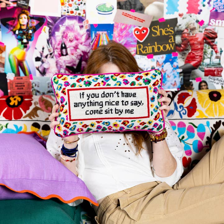 Furbish Studio - Wholesale Throw/Decorative Pillow - Come Sit By Me Needlepoint Pillow5