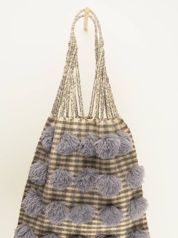 001 WOOL TOTE WITH POMPONS for wholesale by Rikita Chic