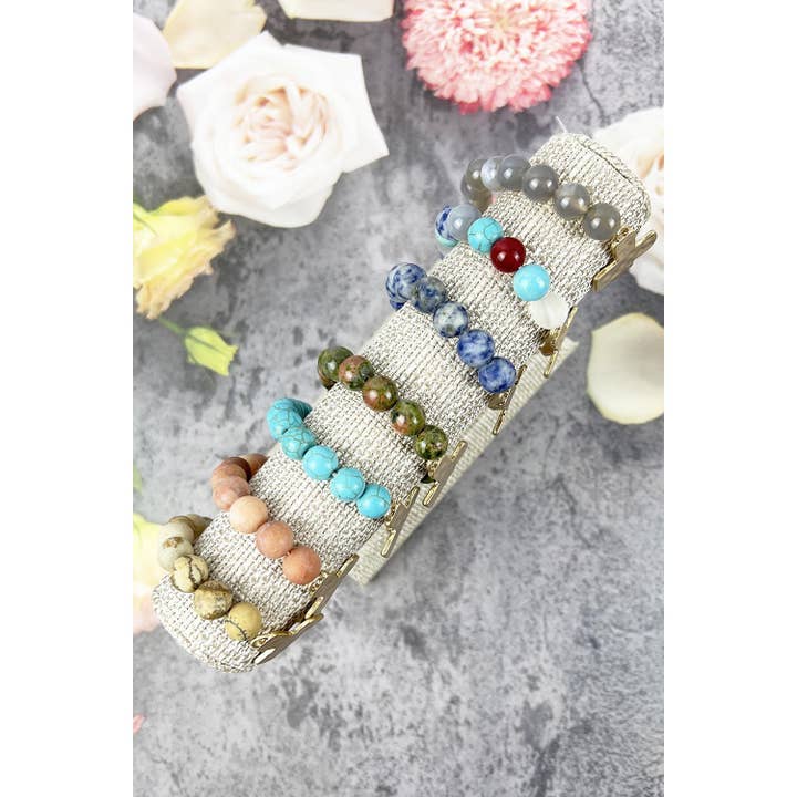JHP Collection - Wholesale Beaded Bracelet - RELIGIOUS HAMMERED CROSS NATURAL STONE BRACELET