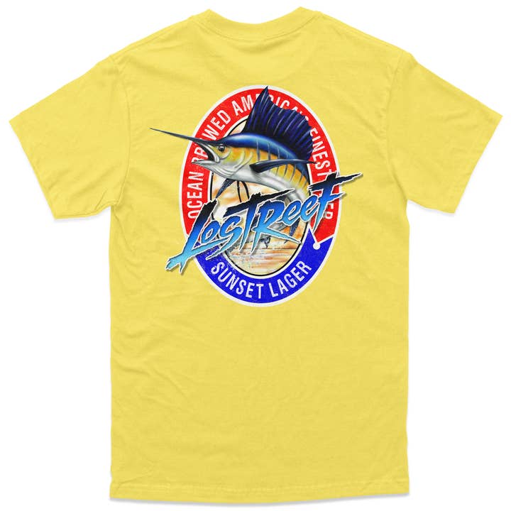 Customizable Sunset Lager Tropical Fishing Resort T-shirt for wholesale by Supamade