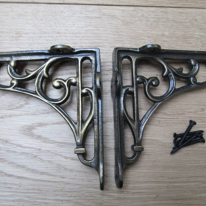 Par de soportes de estante estilo victoriano de 7 pulgadas, latón envejecido para venta al por mayor de IronmongeryWorld