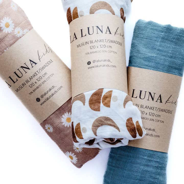 La Luna Kids - Wholesale Swaddle – Baby - Slate Blue Swaddle1