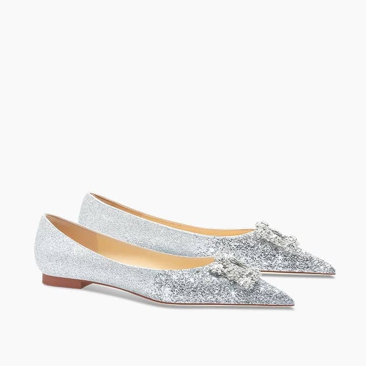 JL3 Silver Glitter Bridal Flats with Crystal Detail for wholesale by JanL Ladies Shop