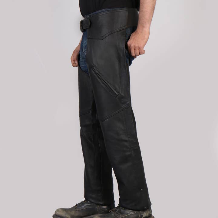 NEGRO Chaparreras de cuero Hot Leathers CHM5001 para hombre, clásicas, negras, fabricadas en EE. UU. de venta al por mayor en Faire4