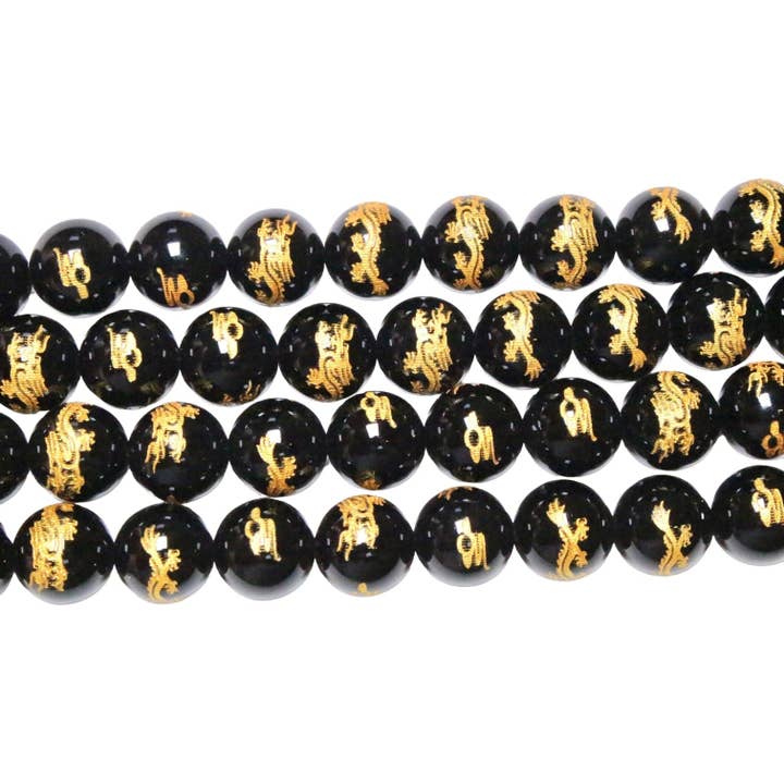 Foliesbijoux - Venta al por mayor Cuentas - Hilo de perlas Feng Shui de Obsidian A Dragon