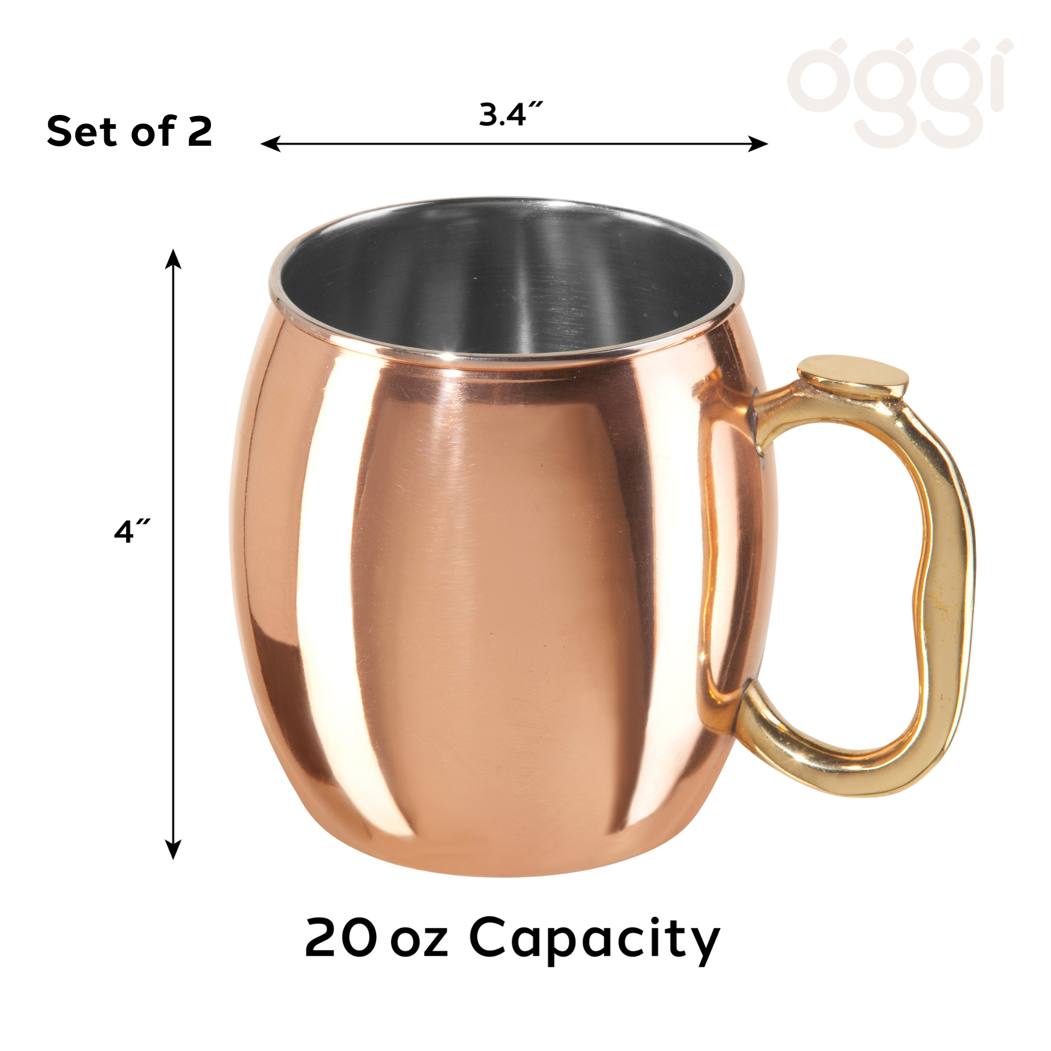 Oggi - Wholesale Cocktail/Liquor Glass - Moscow Mule Mugs - Set of 2 Stainless Steel (590 ml, 20 oz)5