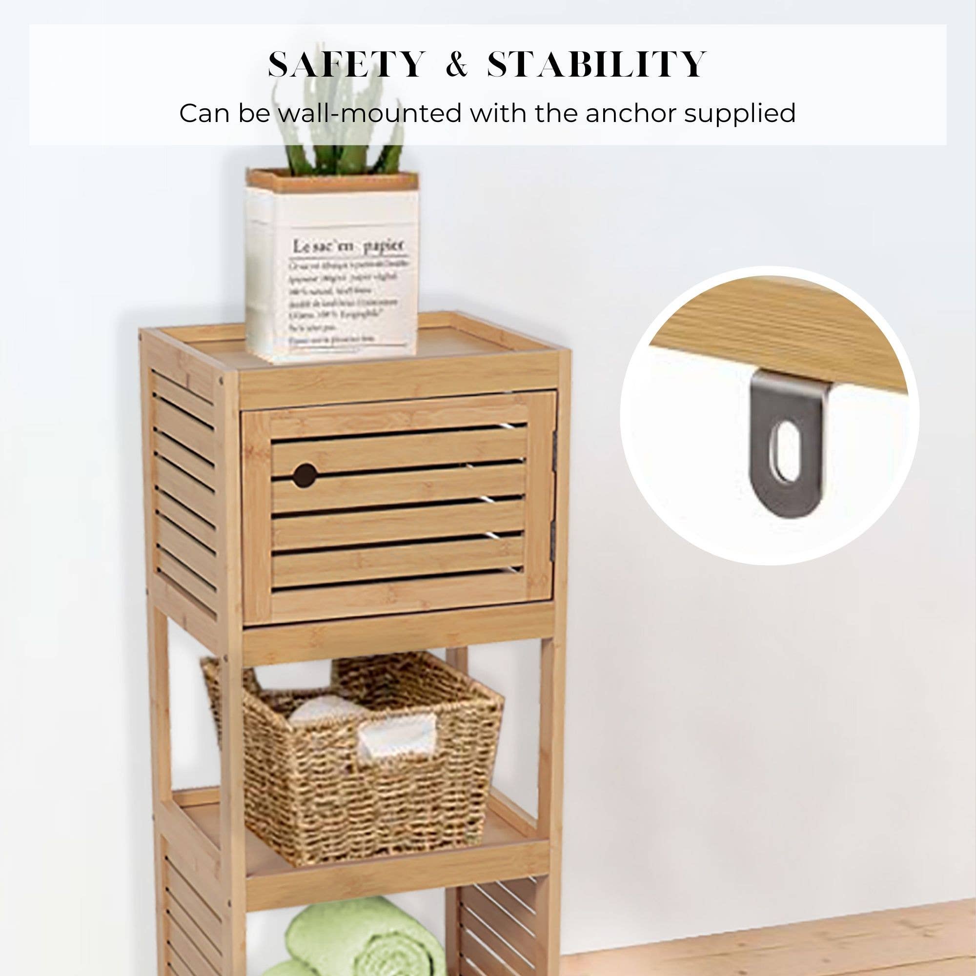 Brown Compact Bath Storage Cabinet Open Shelves and Vented Door for wholesale on Faire3