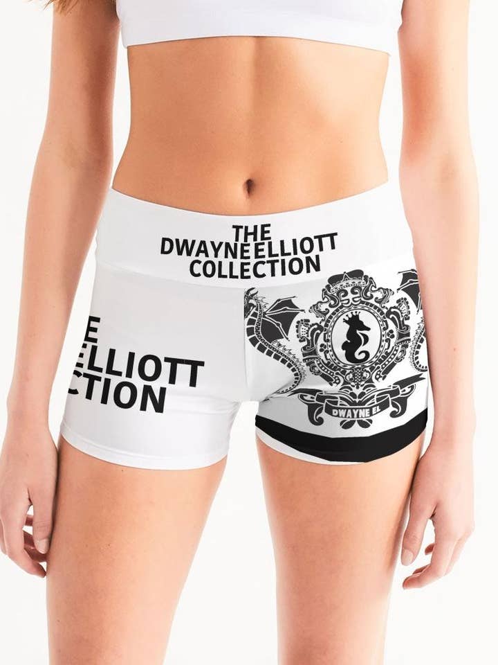DwayneElliottCollectionTag Women's Mid-Rise Yoga Shorts for wholesale by Dwayne Elliott Collection