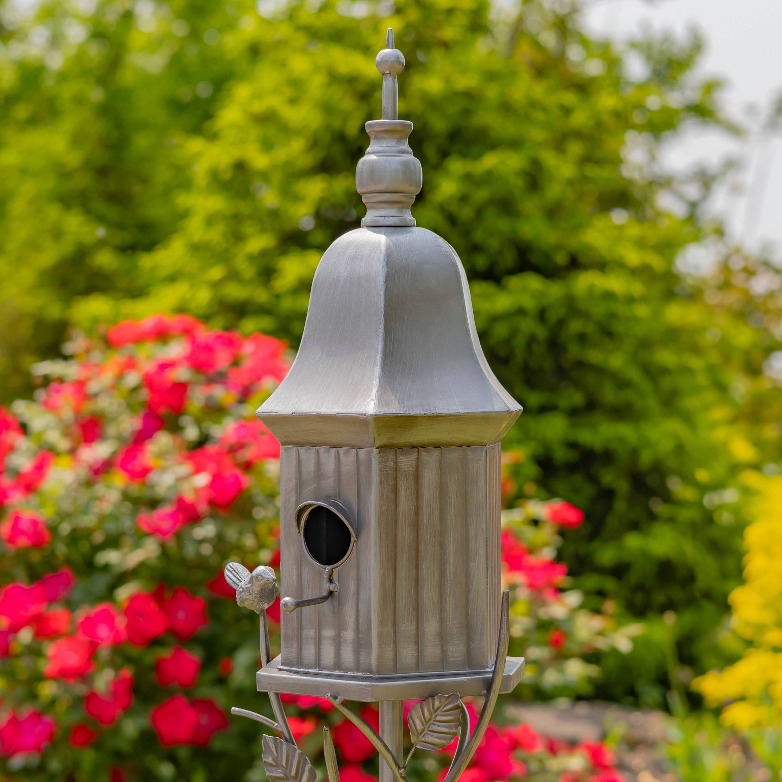 Zaer Ltd. International - Wholesale Bird House - 6" Tall Iron Birdhouse Stake "Victoria"- 2 Color Options 2