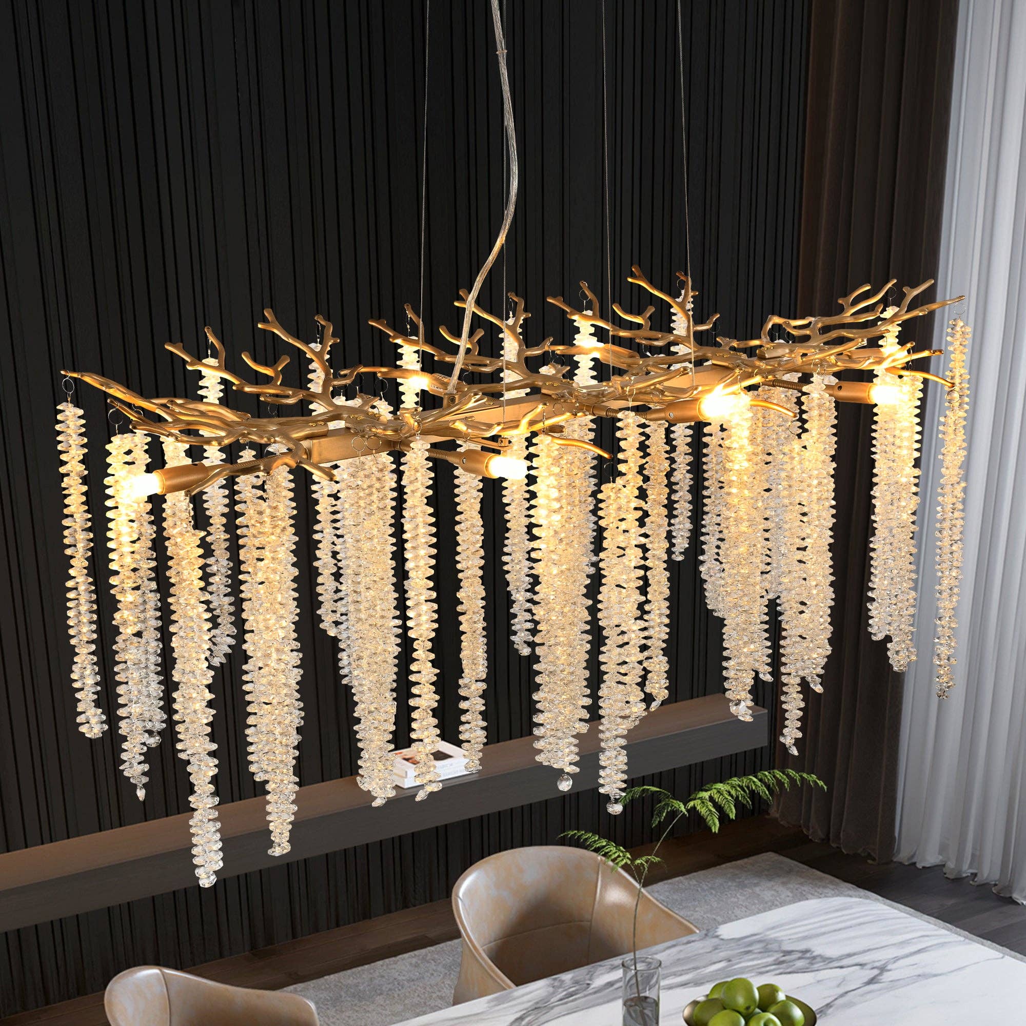 39F Inc. - Wholesale Chandelier/Hanging Light - 39"Modern Golden Pendant Light ＆ Cascading Crystal Strands6