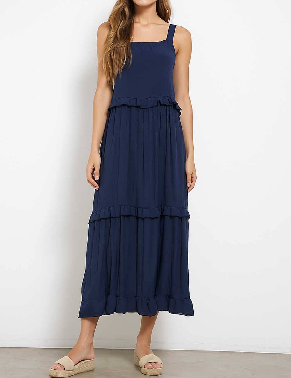 Sweetkama - Vendita all'ingrosso Vestito - Donna - Maxi abito quotidiano da donna con scollo tondo in boemia SKD2311926