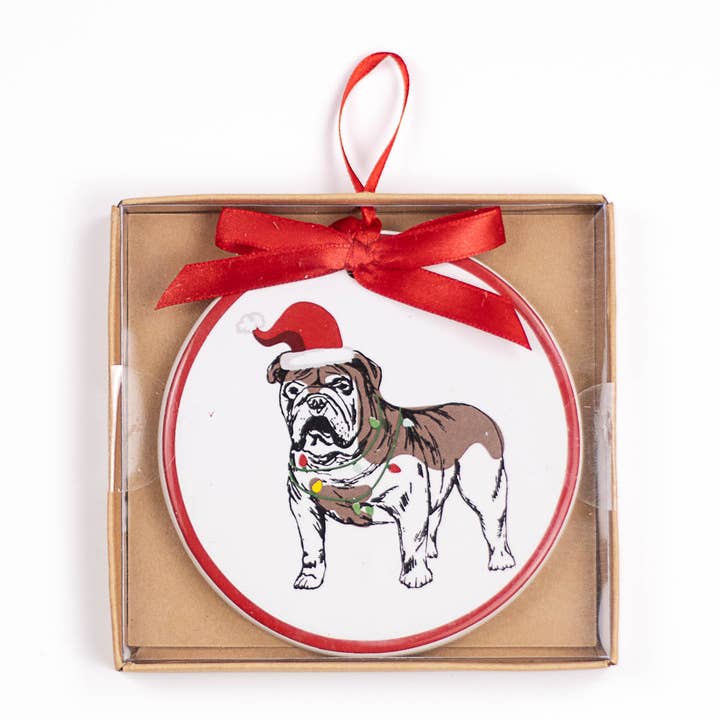 The Royal Standard – wholesale Ornament – Merry Bulldog Ornament White/Multi 4"
