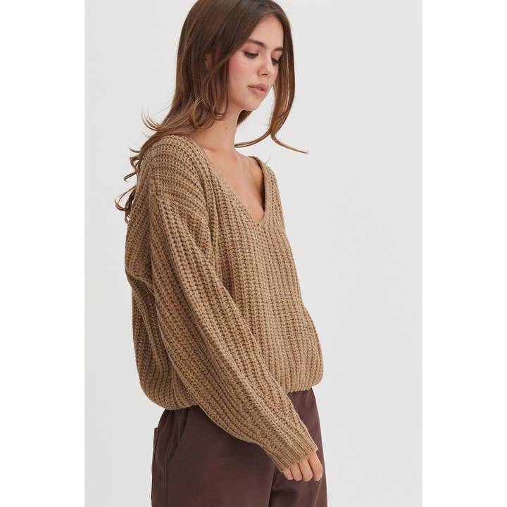 HYFVE - Wholesale Knit Sweater - Women's - HF24F061-Chunky Knit V Neck Sweater