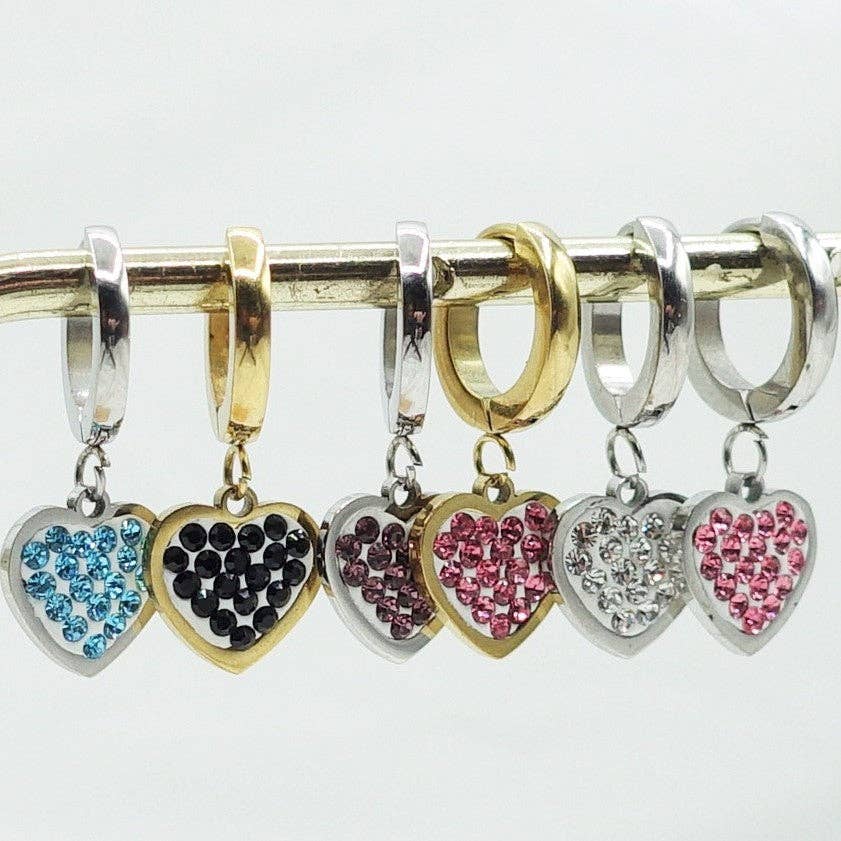 Daemon srls – wholesale Huggie earrings – LUCY ~ Zircons heart Stainless Steel Earrings8