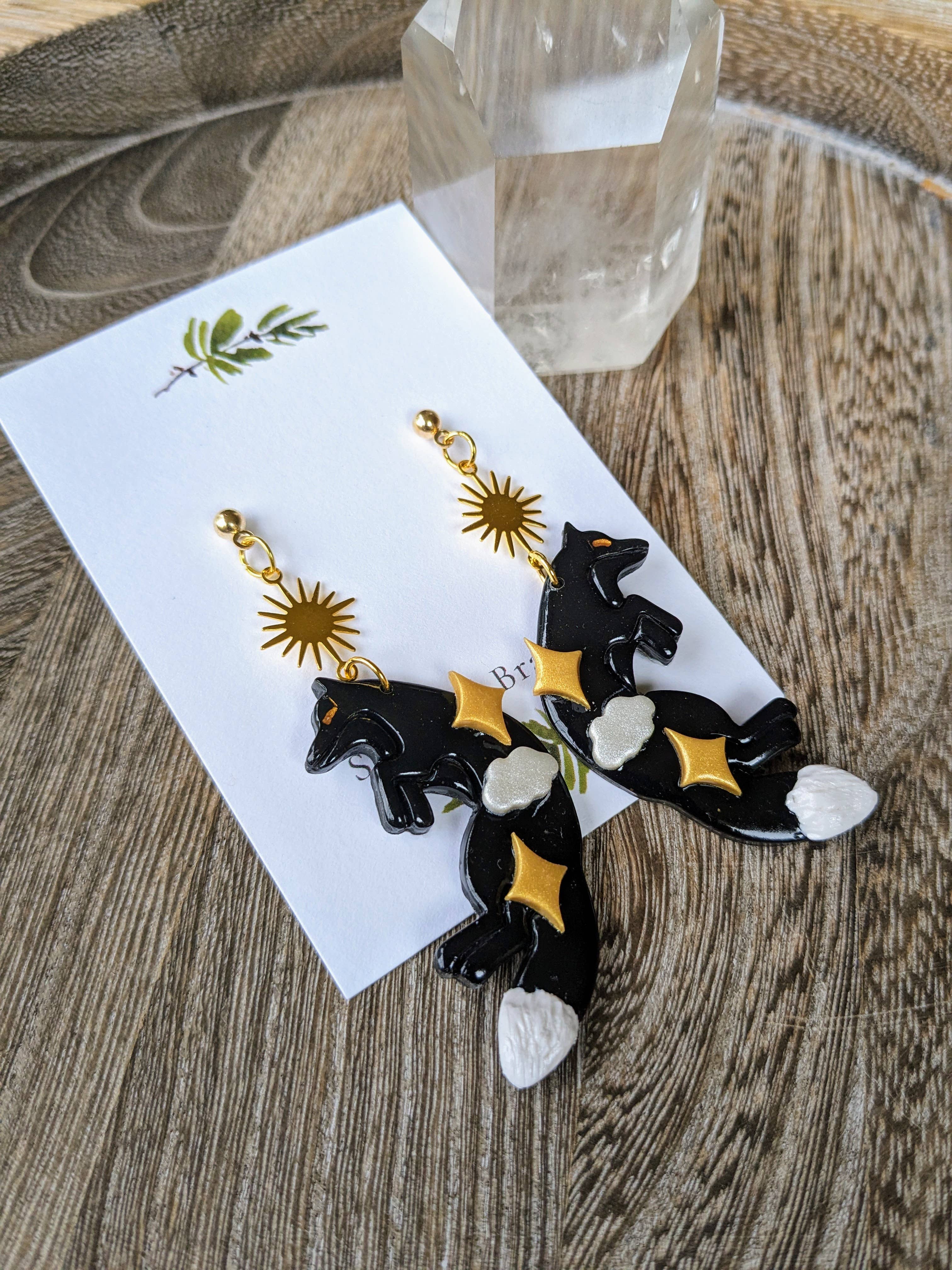 Stag and Branch - Wholesale Dangle Earrings - Celestial Black Fox Dangle Earrings | Handmade Polymer Clay1
