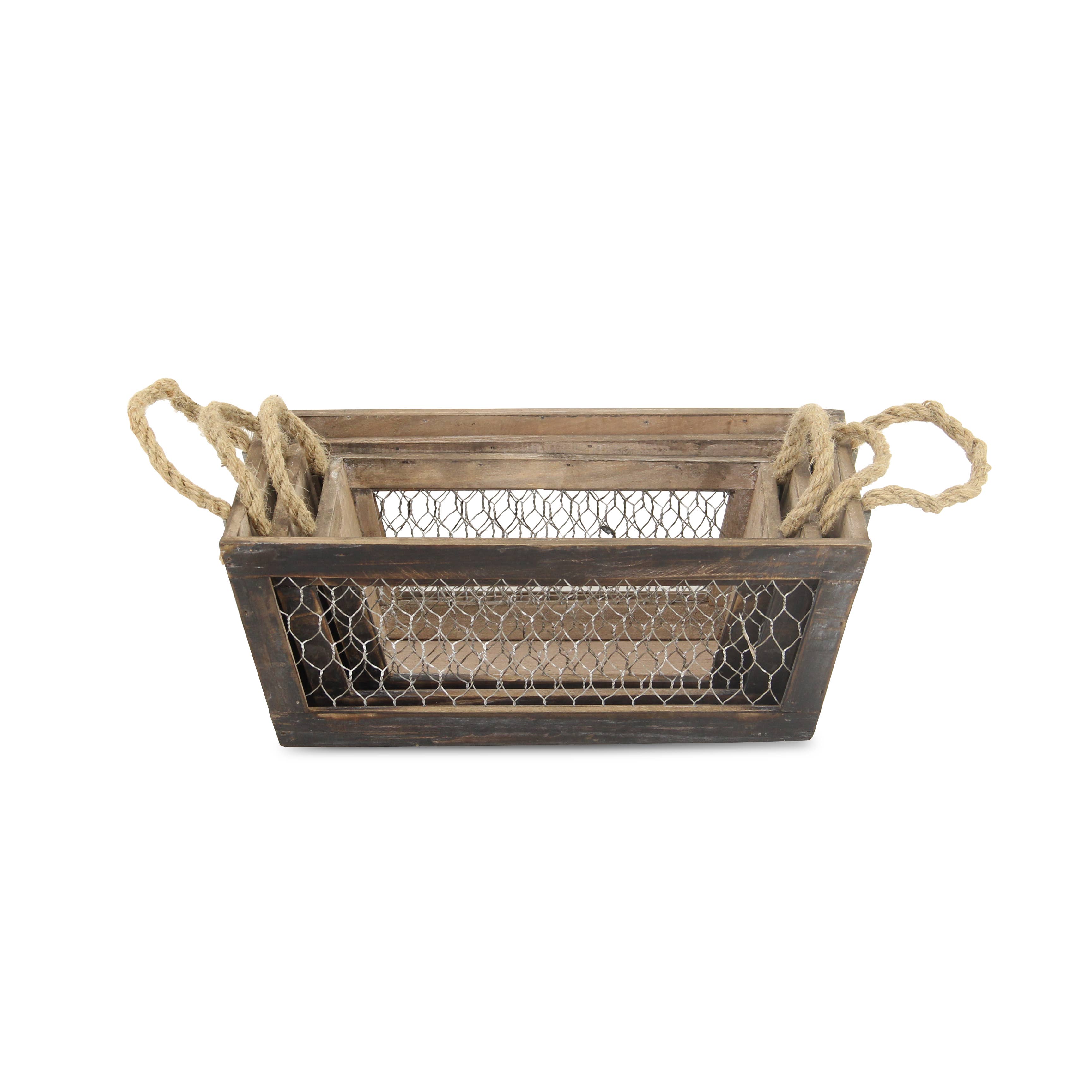 Cheungs Home Decor – wholesale Basket – Irona Set of 3 Tapered Wood & Wire Crates4