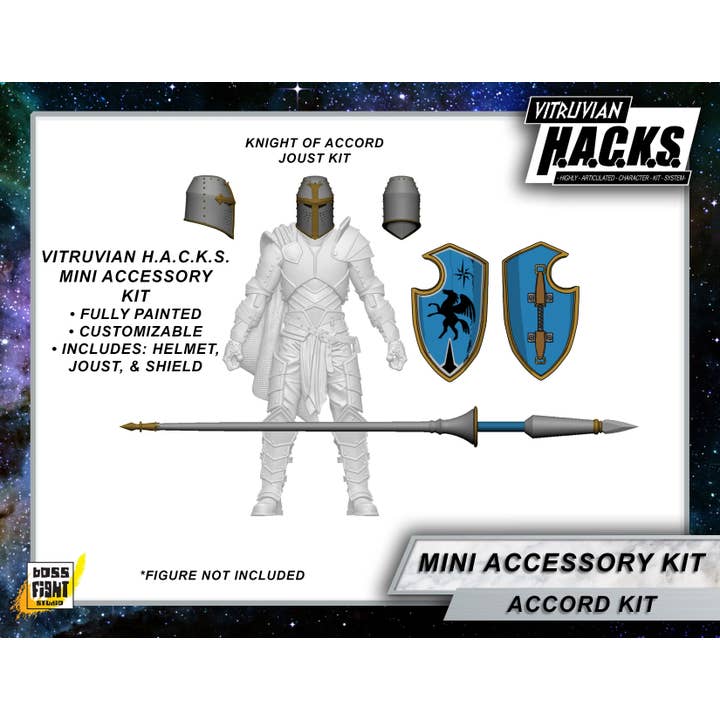 MIGHTY STEEDS - KNIGHT OF ACCORD MINI GEAR KIT- ACTION FIGURE ACCESSORIES for wholesale by Boss Fight Studio Llc