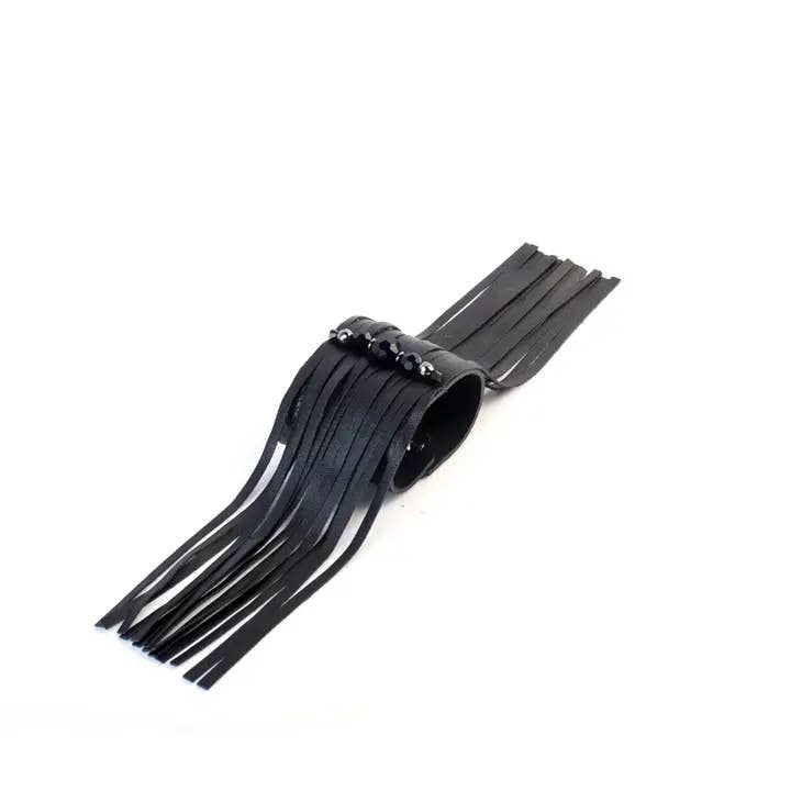 Women’s Black Leather Fringe Cuff Extra‑Long Tassels for wholesale by The Dark