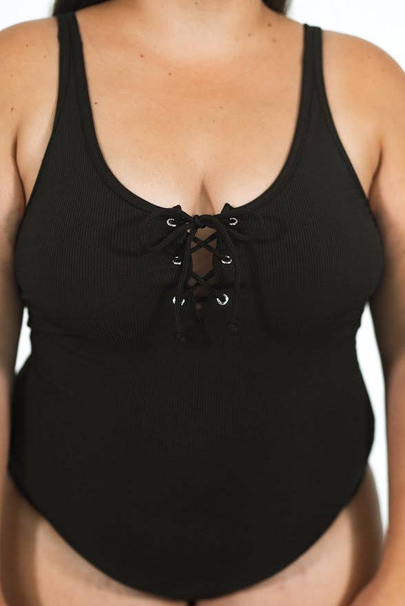 Women's Tie One Piece | Black Ribbed for wholesale on Faire1