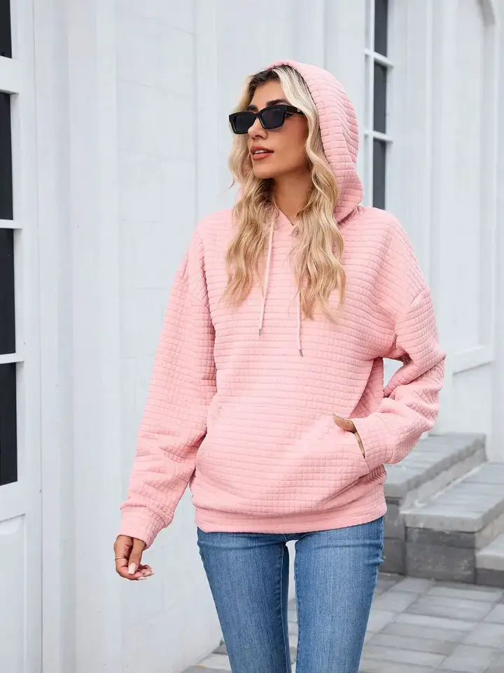 Rosa Gemütlicher Waffelstrick-Hoodie | Übergroßer Pullover mit Tasche für den Großhandel auf Faire1
