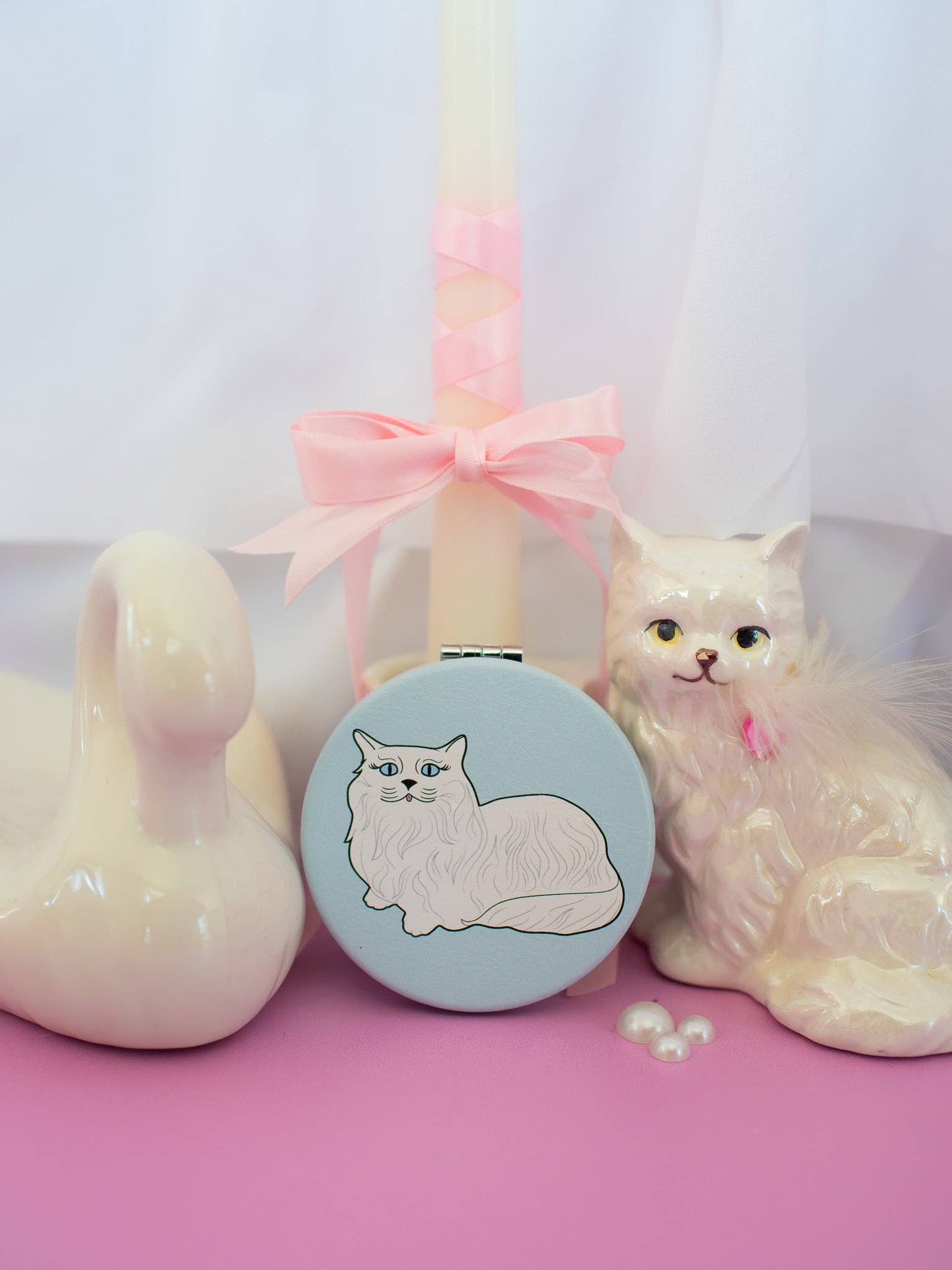 A Shop of Things - Venta al por mayor Espejos de bolso - Espejo compacto Coquette Kitty1
