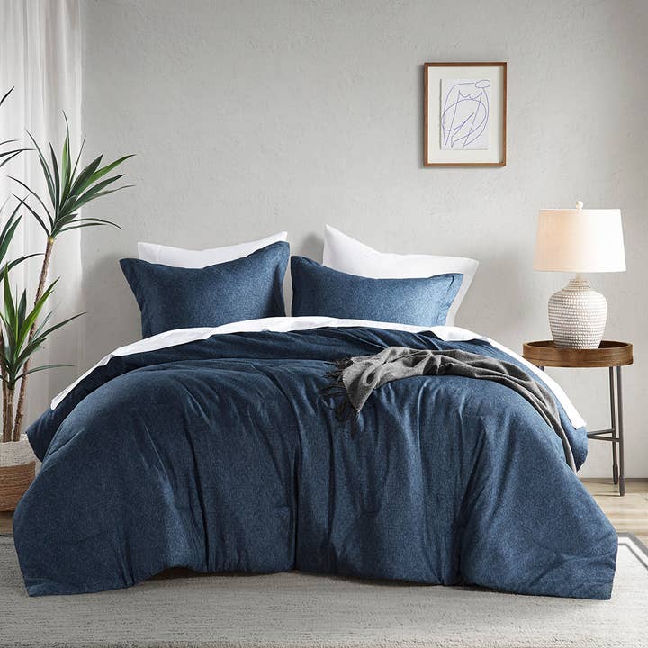 Chambray Denim Inspired Comforter Set, Navy for wholesale by Olliix