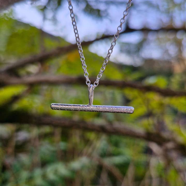 Sterling Silver Woodland Bark T-bar Necklace for wholesale by Nature's Finds Studio