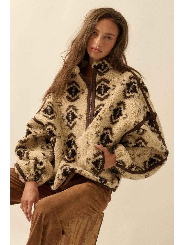 Promesa USA - Wholesale Jacket - Women's - Geo-Print Sherpa Fleece Half-Zip Pullover Jacket8