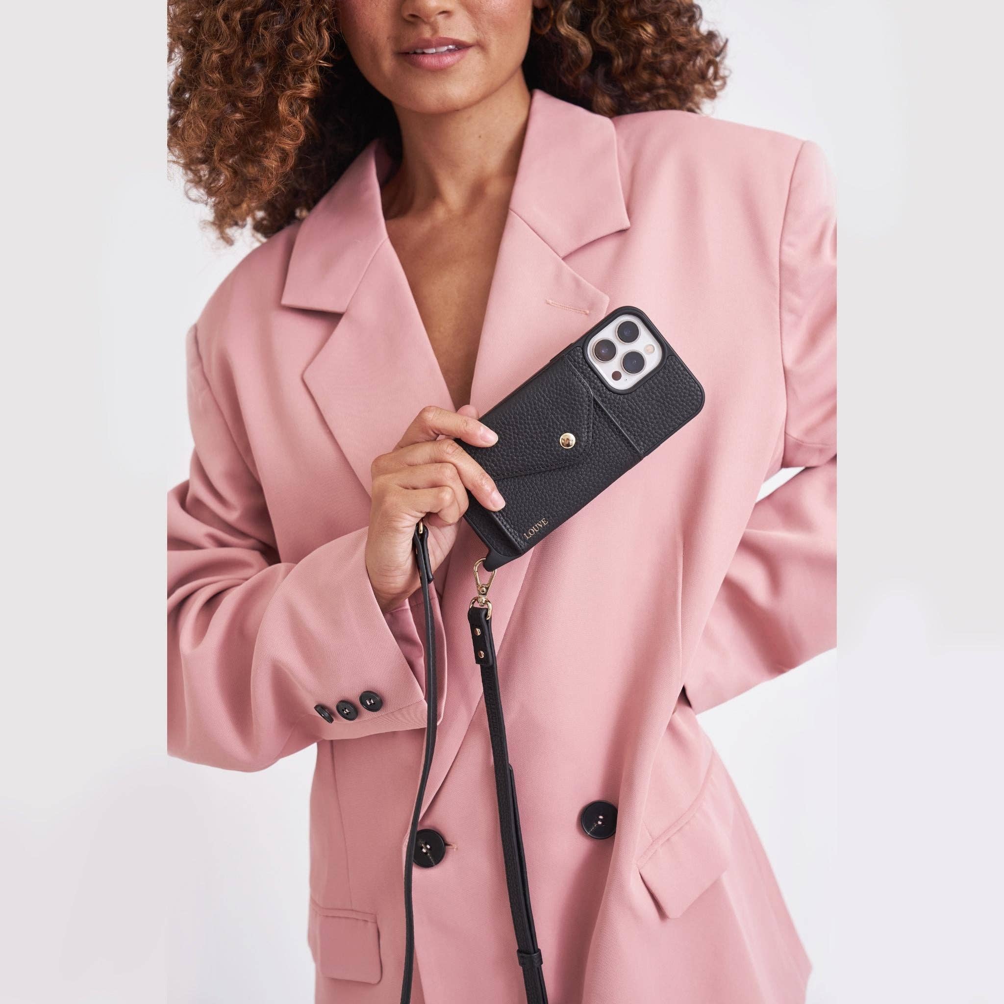 Louve Collection - Wholesale Phone Wallet - Women's - Zoë Black Leather Phone Case Wallet & Matching Strap28