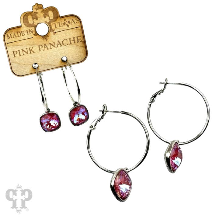 Pink Panache Brands - Wholesale Dangle Earrings - Square Austrian crystal hoop earring, 12mm10