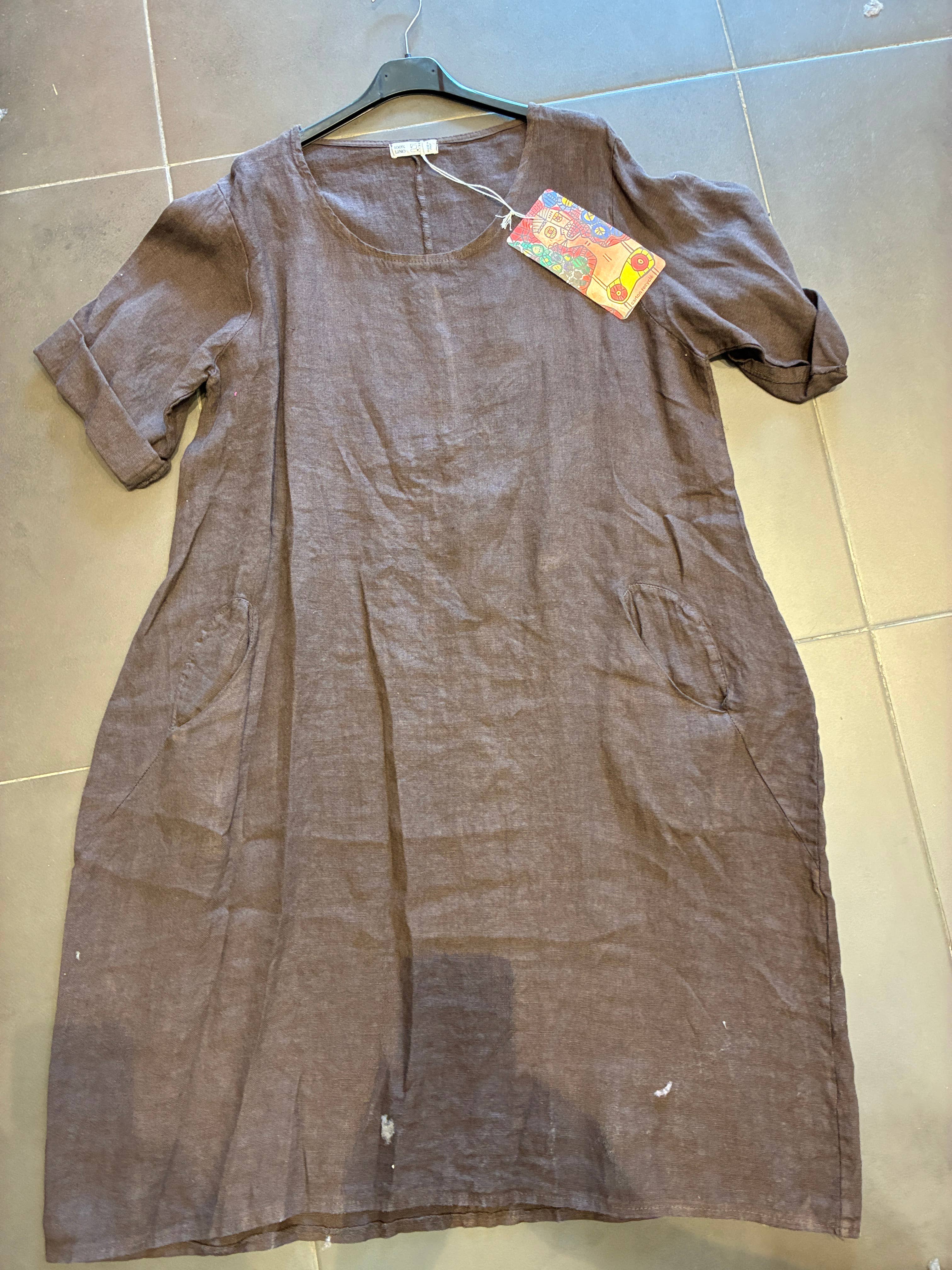 la maison des fibres naturelles - Wholesale Dress - Women's - Round neck dress in 100% linen 676144