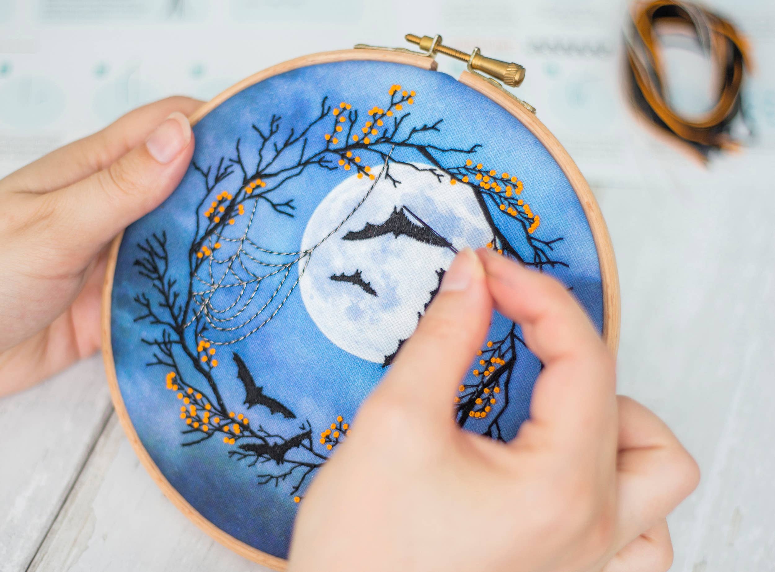 Oh Sew Bootiful - Wholesale Embroidery/Cross Stitch Supplies - Spooky Night Halloween Handmade Embroidery Kit Hoop Art2