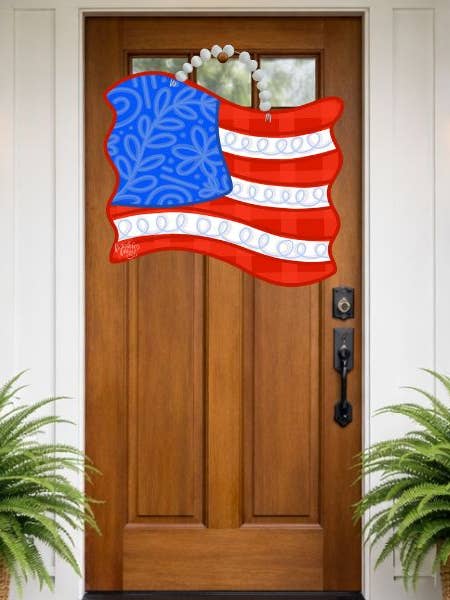 Chinoiserie USA Flag Door Hanger for wholesale by Pocketful of Posies