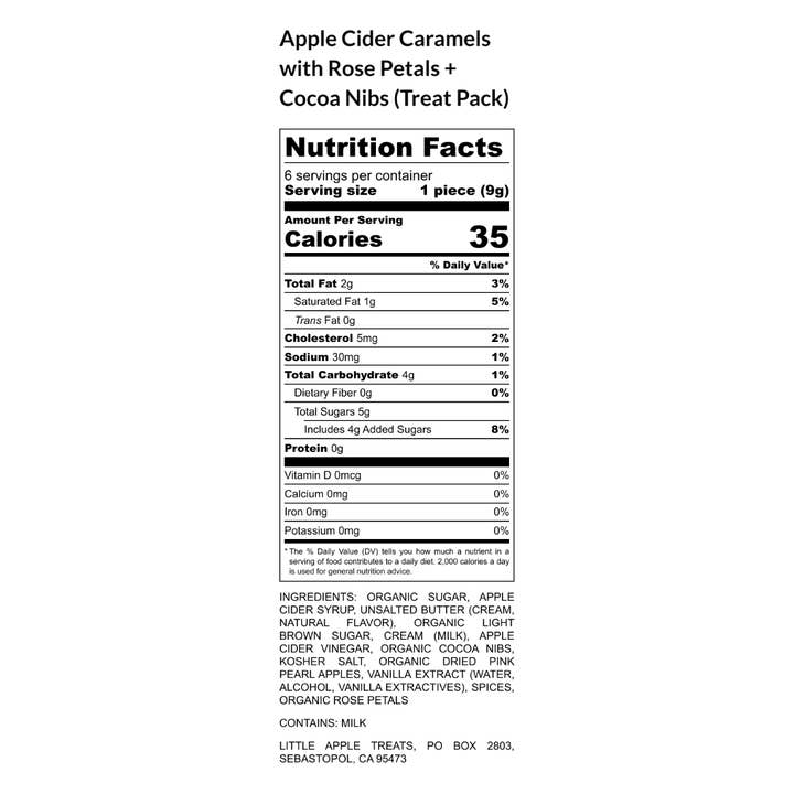 Little Apple Treats - Wholesale Caramel - Rose Petals + Cocoa Nibs Apple Cider Caramel Treat Pack4