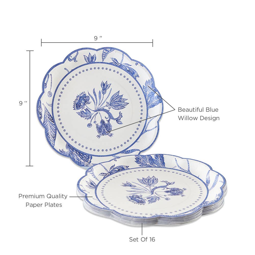 Kate Aspen - Wholesale Disposable Plate - Blue Willow 9 in. Premium Paper Plates (Set of 16)1