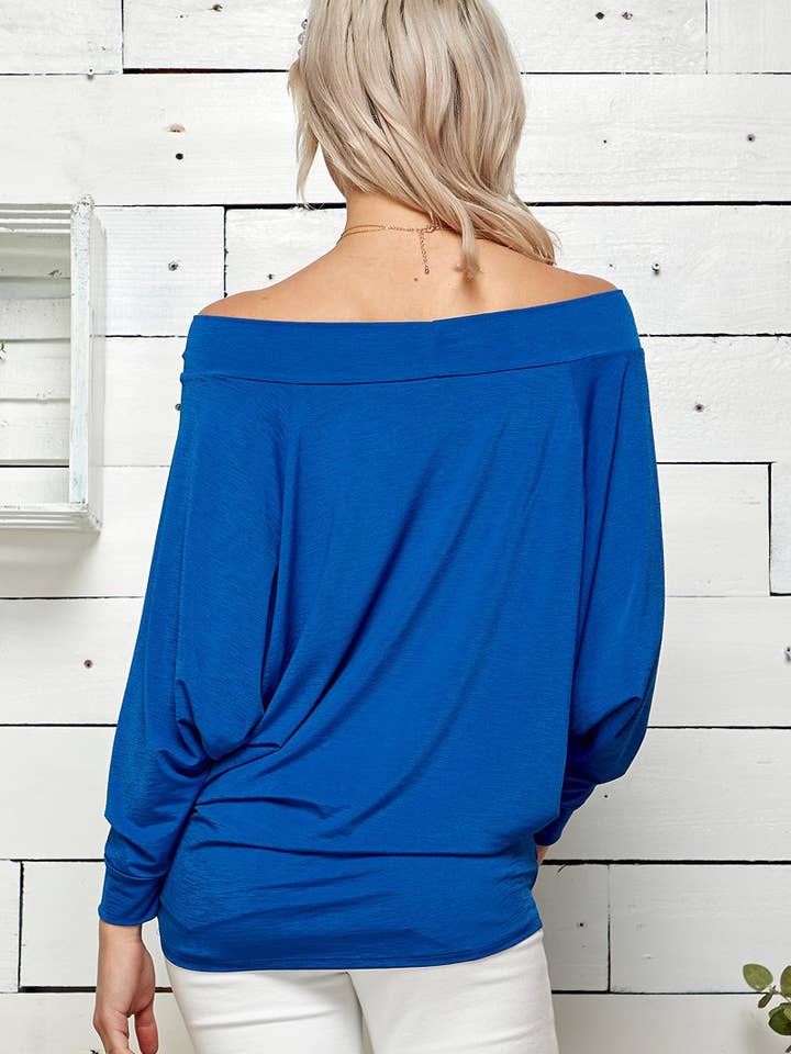 ROYAL BLUE ST4016 - WOMEN WIDE NECK BAND RAGLAN SLEEVES TOP for wholesale on Faire3