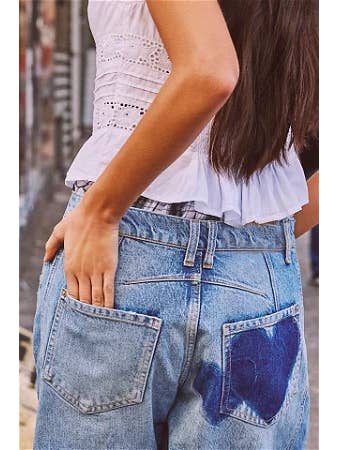 Hearts Vintage Heart Pattern Loose Denim Wide Leg Pants for wholesale on Faire