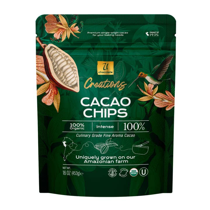 Organic Cacao Chips 100% | Creations | 16 oz for wholesale by U Chocolate